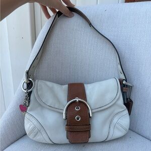 Coach White and Tan Leather Shoulder Bag